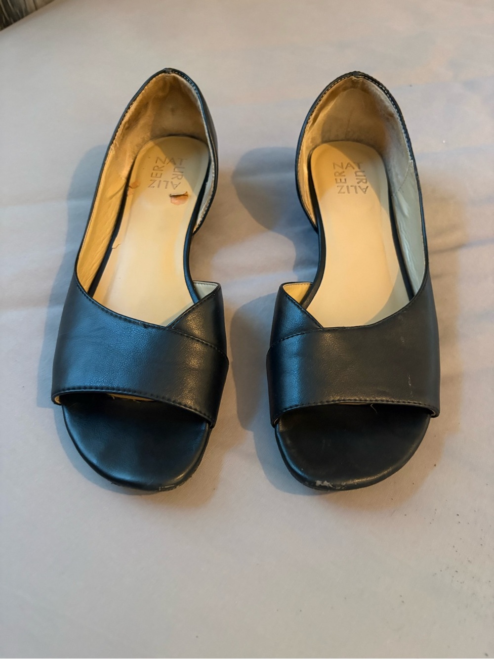 Black Open-Toe Leather Flats